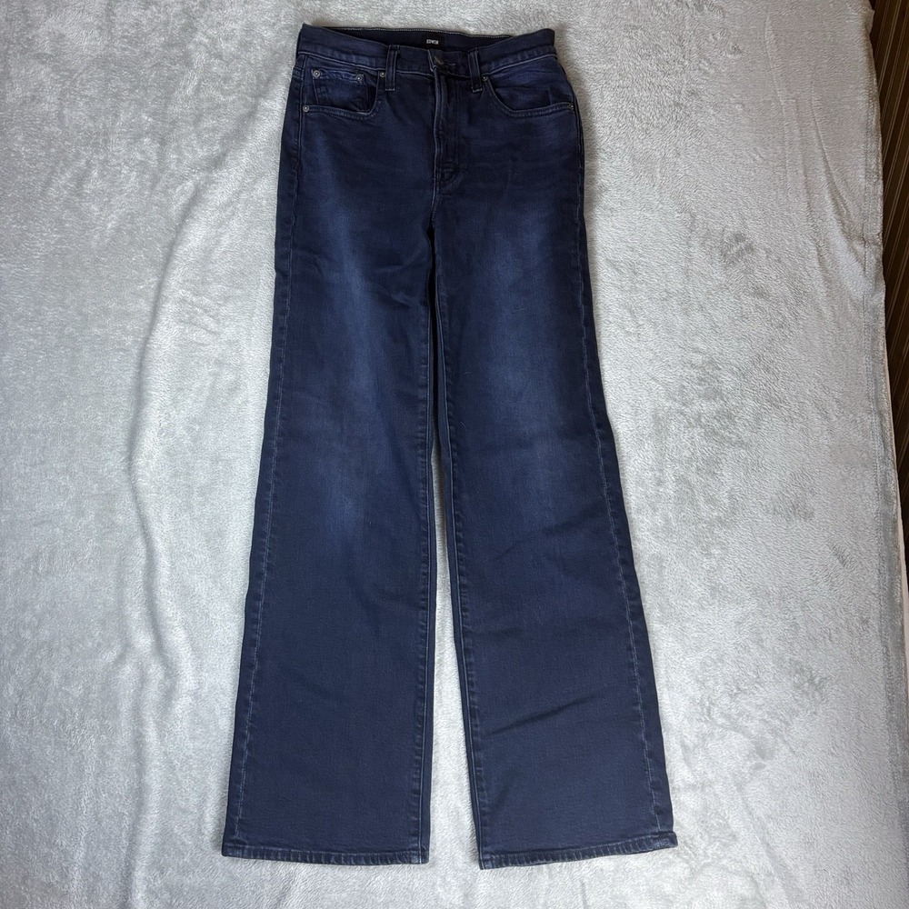Edwin Women's Size 27 High Rise Wide Leg Flare Jeans Dark Blue Stretch